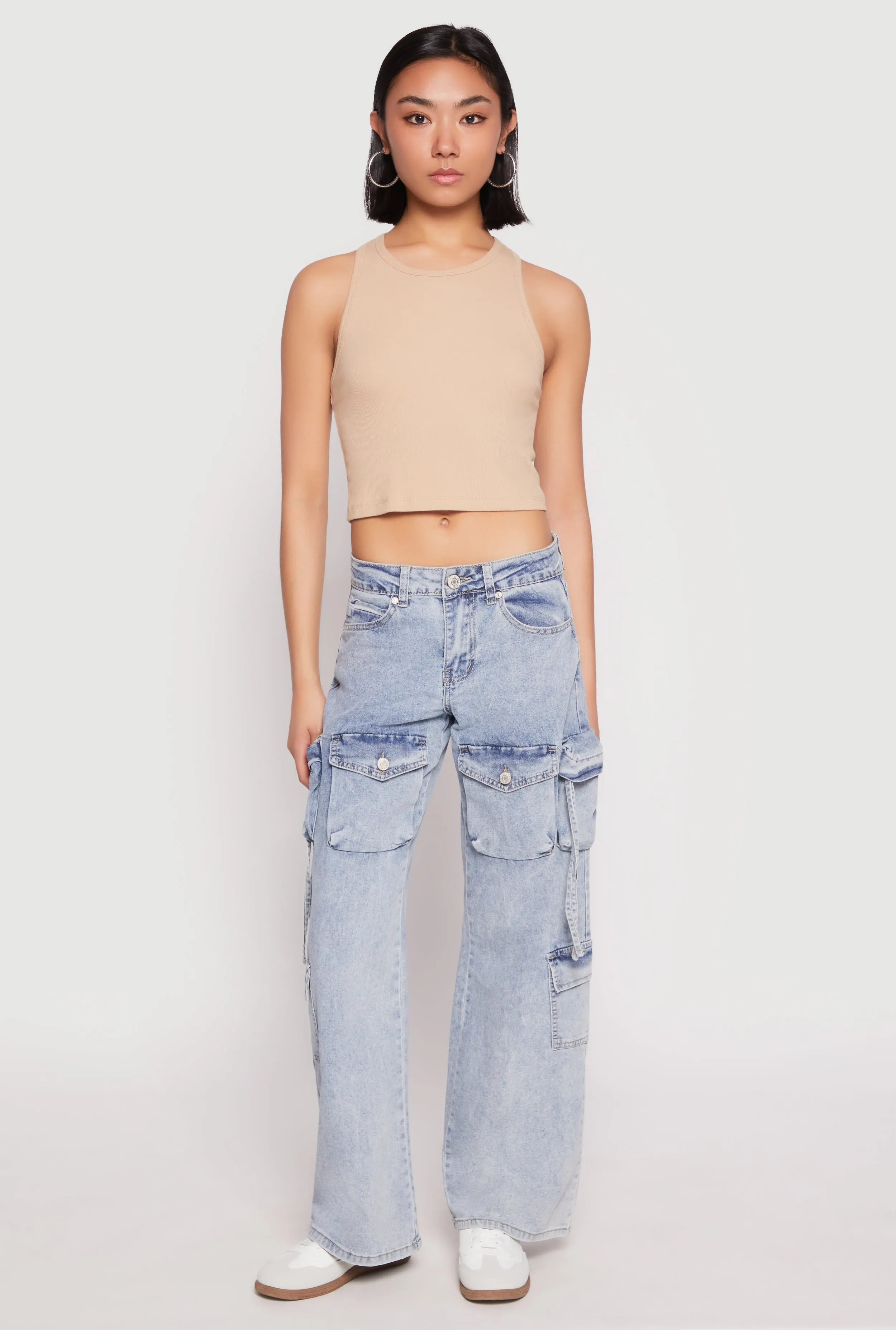VIP Acid Wash Cargo Pocket Jeans Multi Pocket Utility