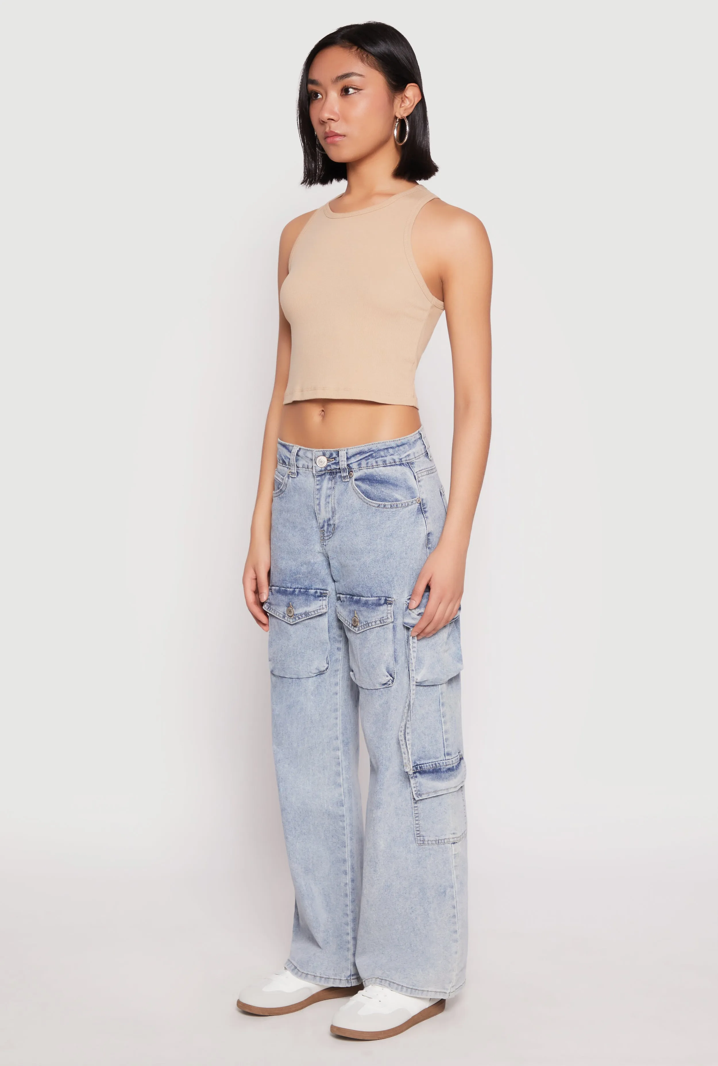 Autumn Days Parent Style VIP Acid Wash Cargo Pocket Jeans