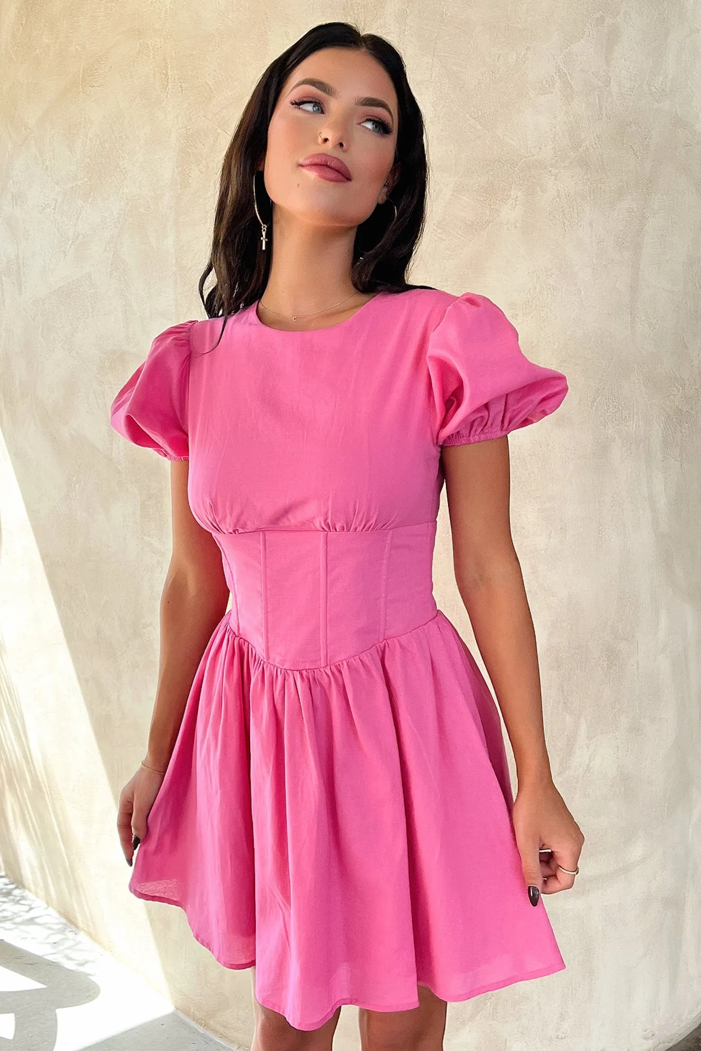 Pop Rush Double Layered Hem Jordyn Dress - Hot Pink