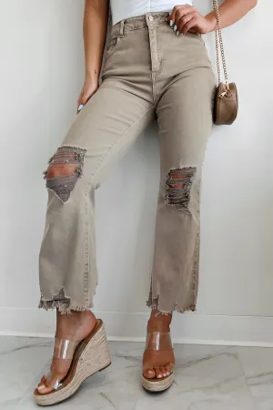 Lachlan High Rise Distressed Straight Leg Jeans (Ash Mocha) easy move Colorfast Dyeing Method