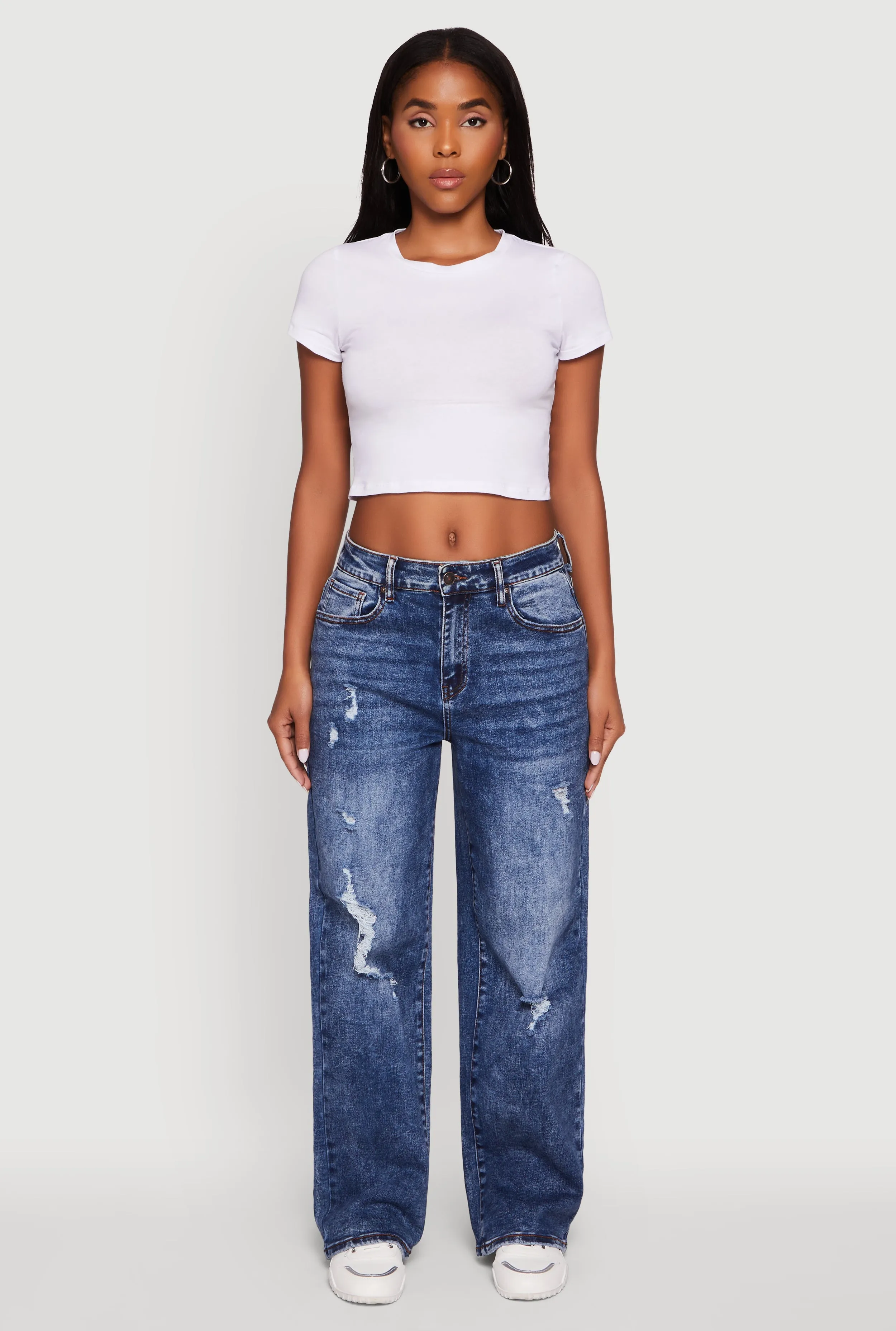 Mineral Wash Whiskered Distressed Straight Leg Jeans Classic Item
