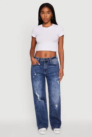 Mineral Wash Whiskered Distressed Straight Leg Jeans Outfit Formula Breathable Brunch Outfit