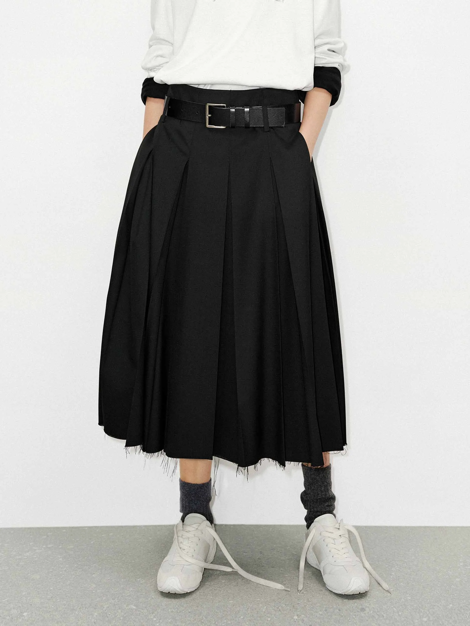 Classic Elegance Minimal Touch Raw Hem Pleated Skirt