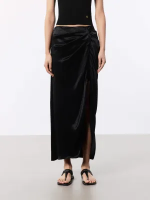 Gathering Detail Satin Skirt Secure Closure Sleek Flow