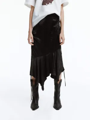 raw hem Eco Friendly Asymmetric Crinkled Midi Skirt