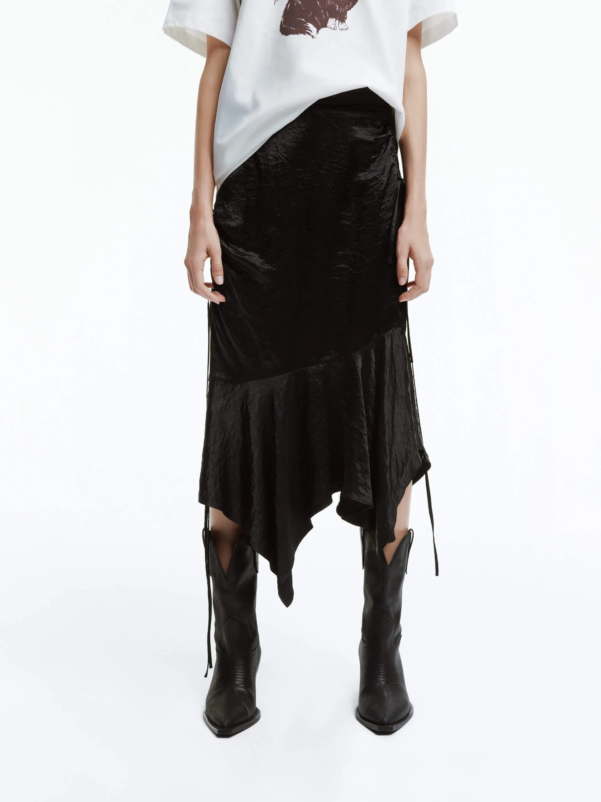Asymmetric Crinkled Midi Skirt Subtle Mood Water Resistant