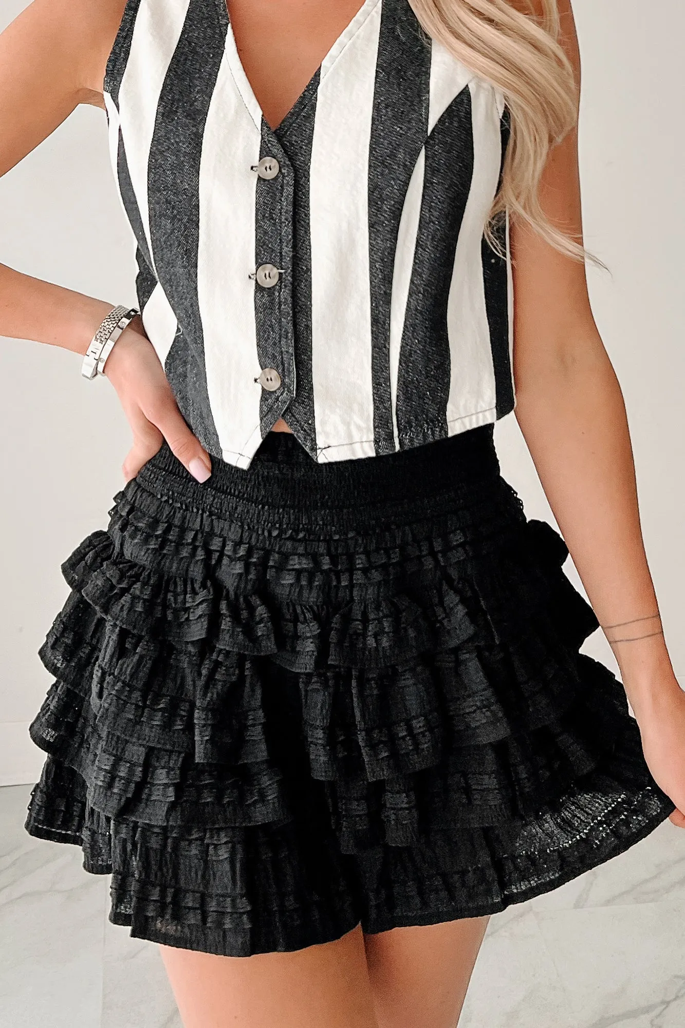 Next Era Energy Ruffle Smocked Mini Skort (Black) Mall Brand Look