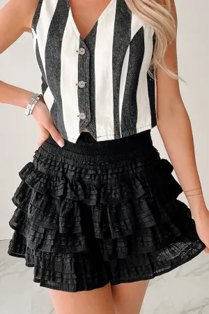 Next Era Energy Ruffle Smocked Mini Skort (Black) Petite Fit Trendy Outfit