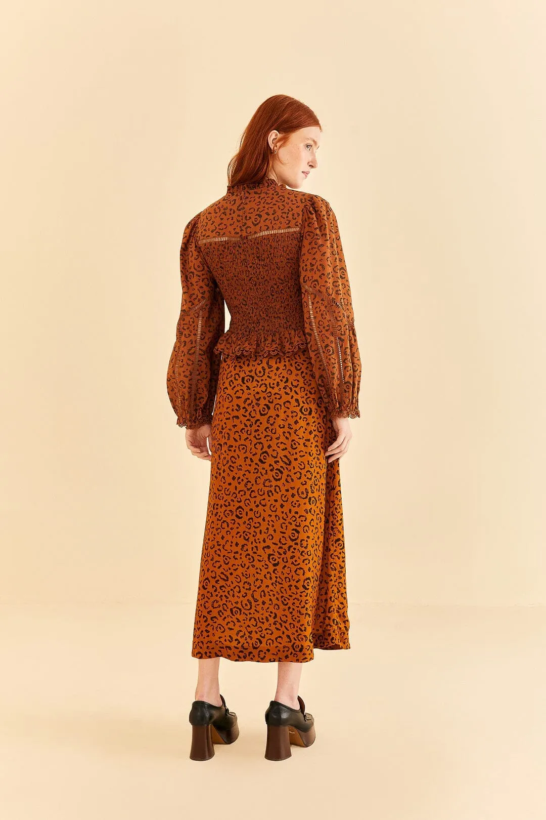 Black Leopards Texture Midi Skirt Silk Touch