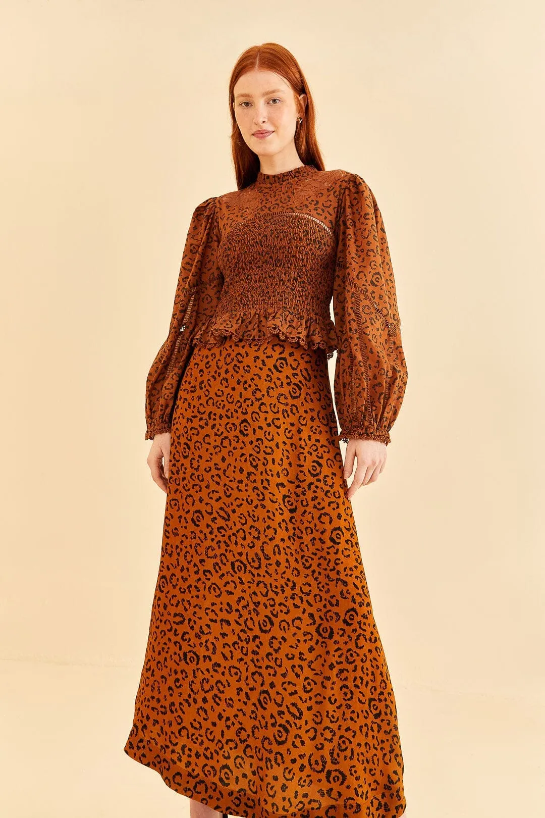 Easy Motion Black Leopards Texture Midi Skirt