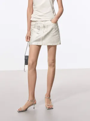 Mini Length Denim Skirt Neat Finish Flexible Waistband