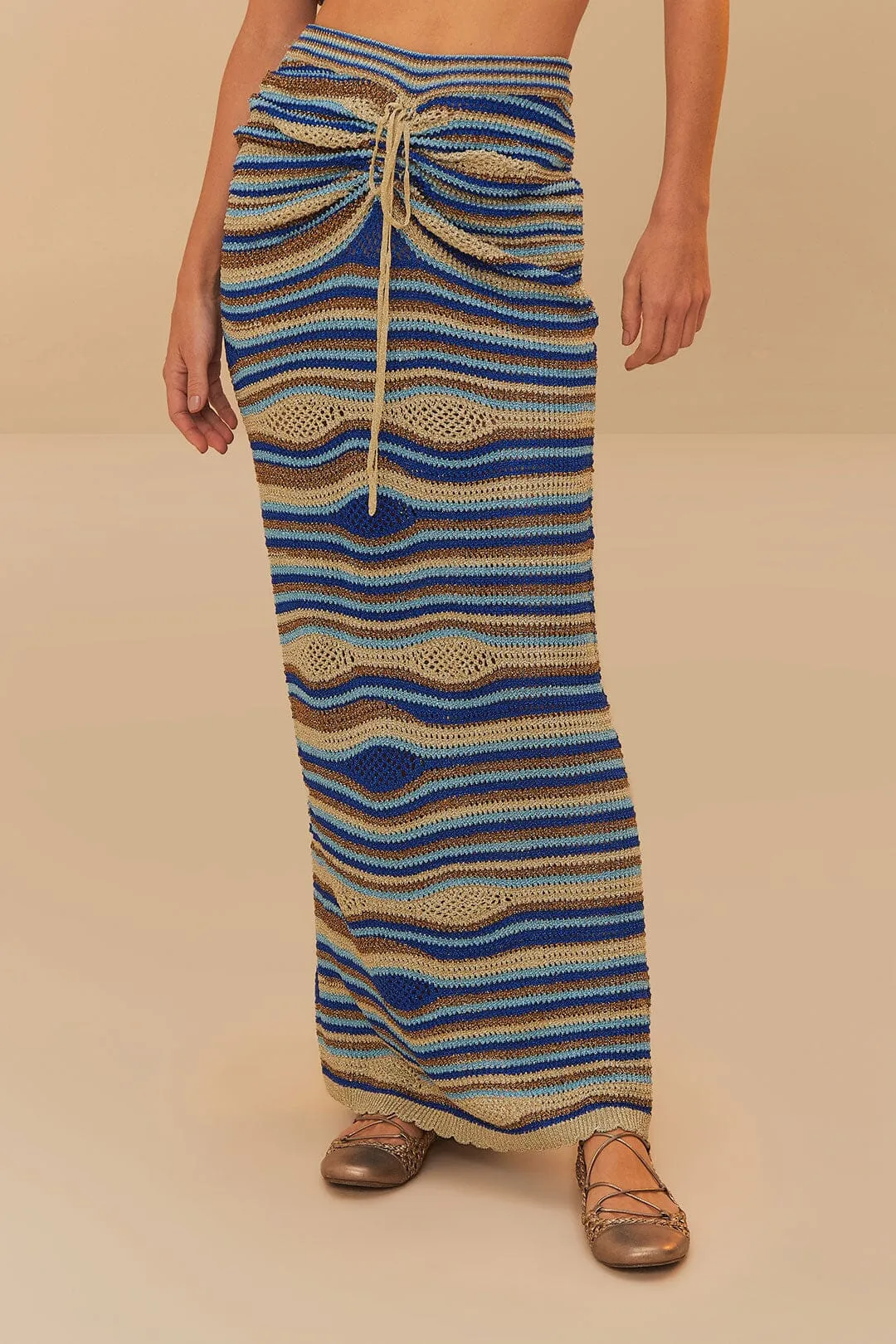 Blue Mixed Waves Knit Skirt Mood Outfit Adjustable Waistband