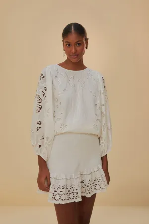 Wrap Front Simple Look White Richelieu Mini Skirt