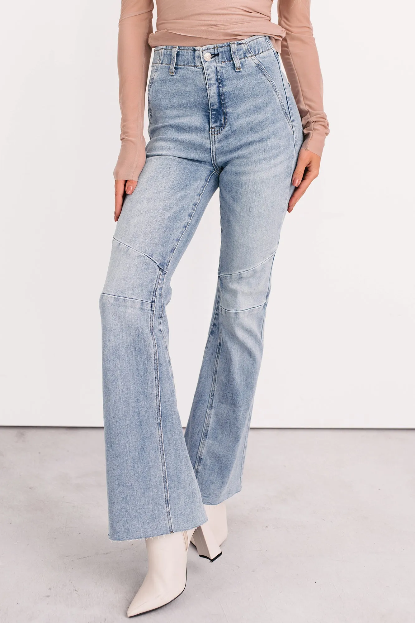 Keller Tummy Control Flare Saige Denim Jeans (Light) Garment Washed FadeResistant Dye