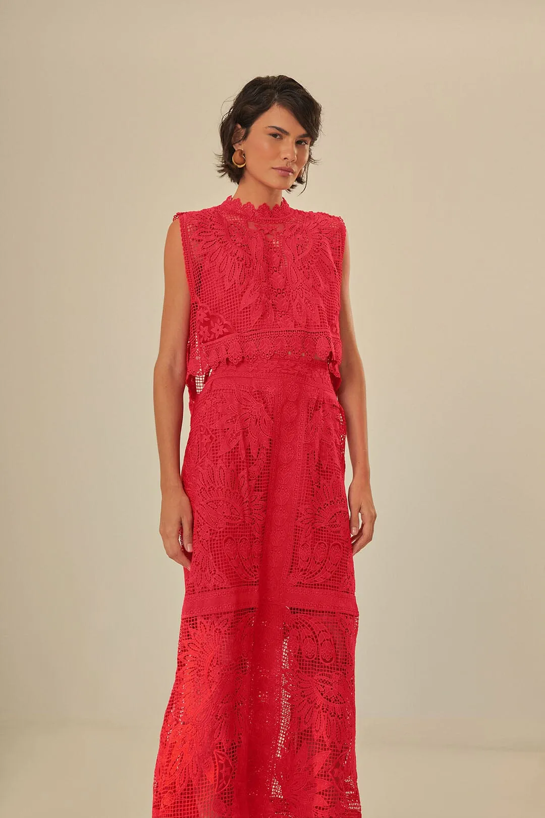 Red Toucan Guipure Midi Skirt Seasonal Layering