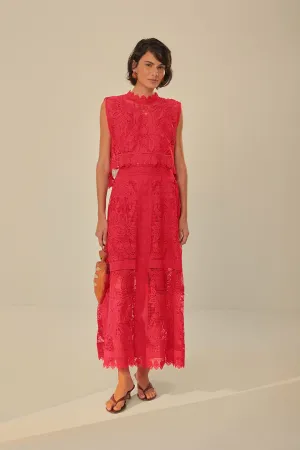 Weekend Outfit Red Toucan Guipure Midi Skirt