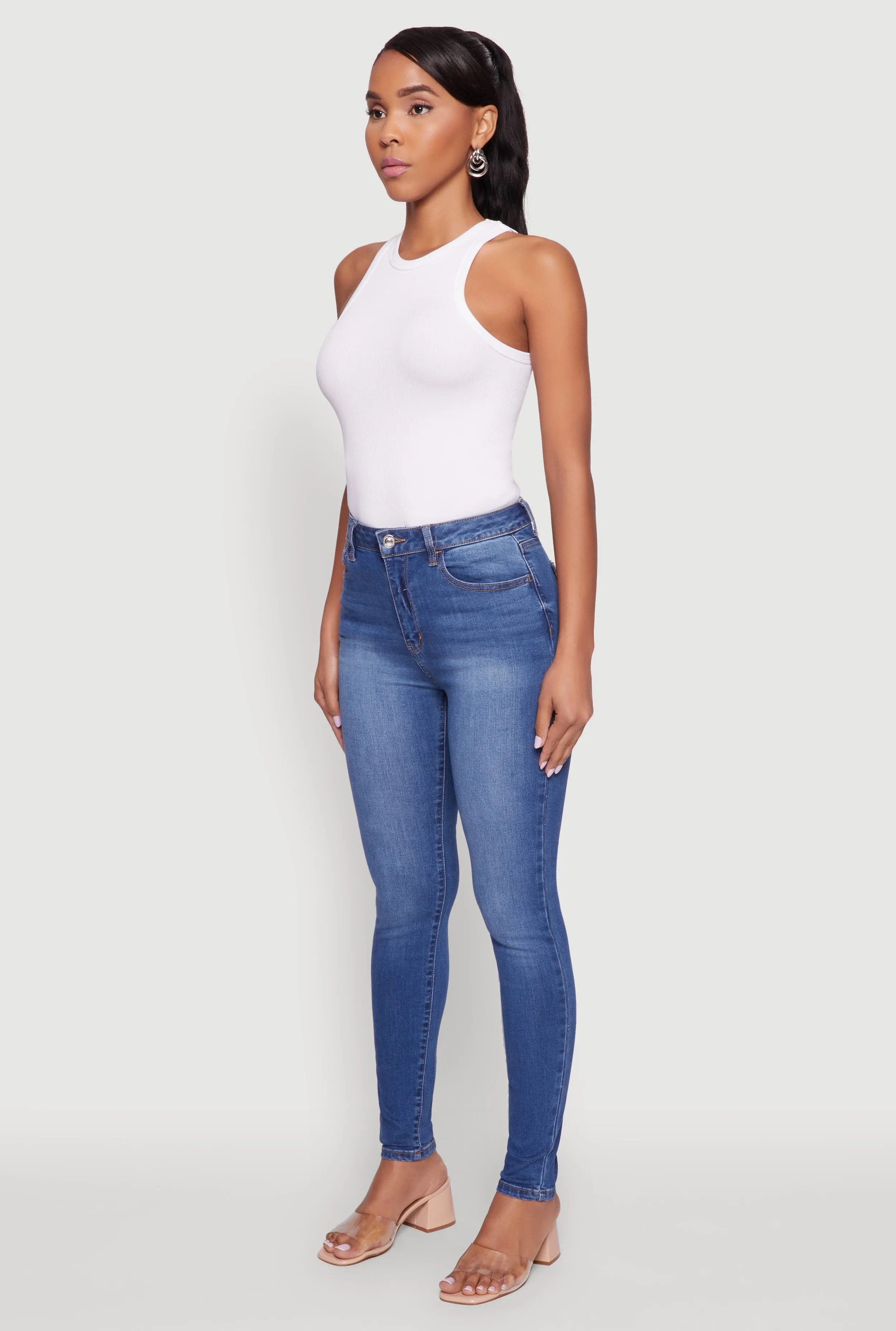 WAX Whiskered Rolled Cuff Skinny Jeans No Gap Waistband