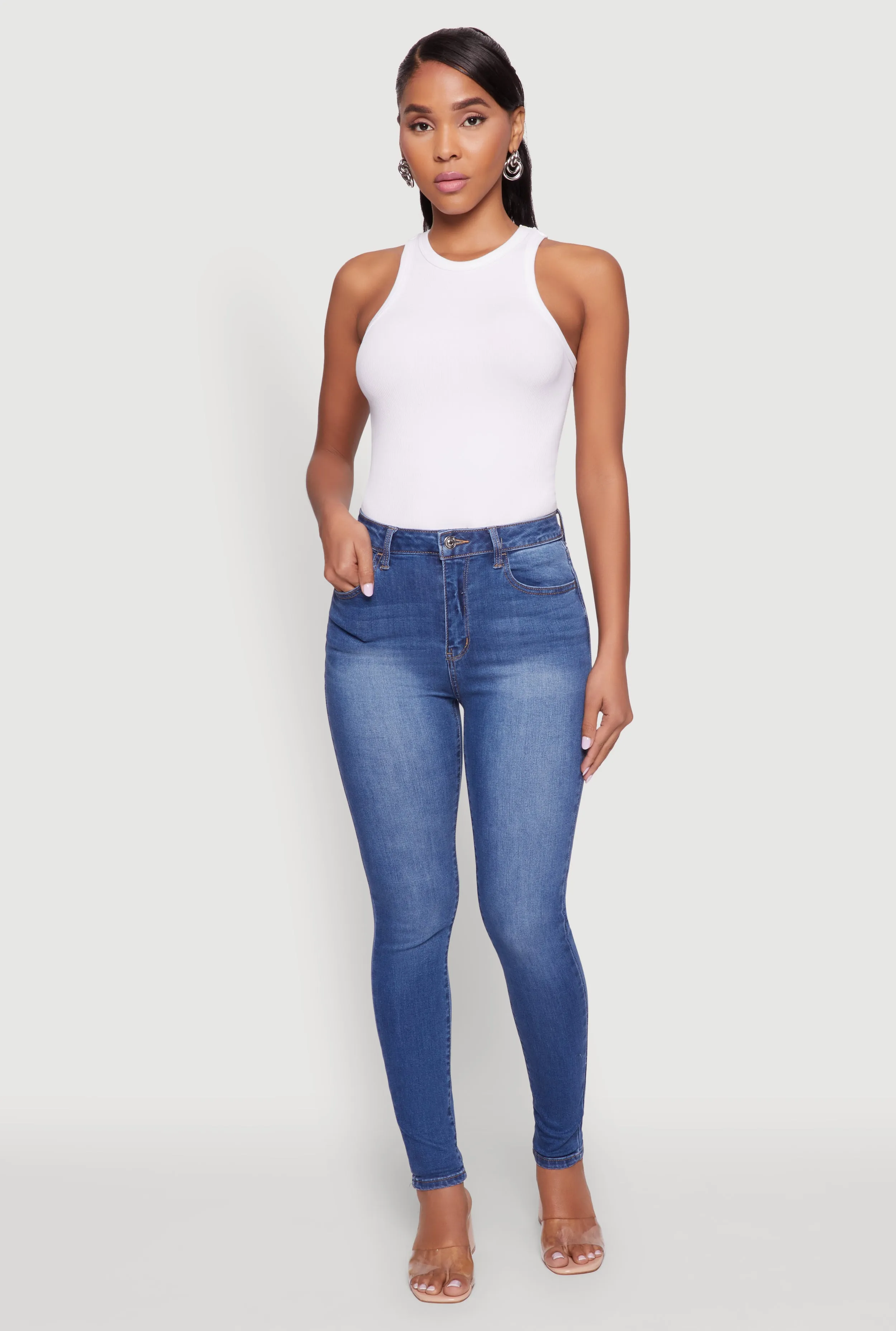 Versatile Fit WAX Whiskered Rolled Cuff Skinny Jeans