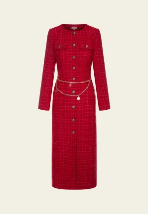 Chain-belt Checked Tweed Maxi Dress Farm Glow Reinforced Stitching