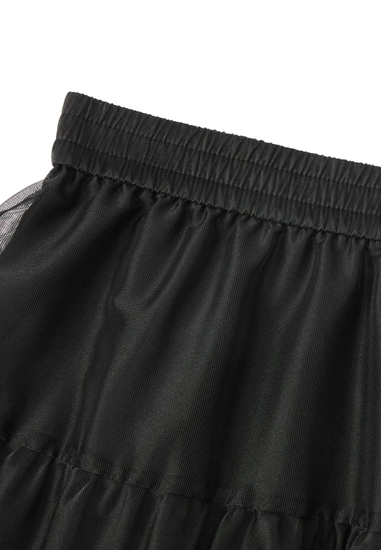 Zero Core Elasticated-waistband Layered Maxi Mesh Skirt Black