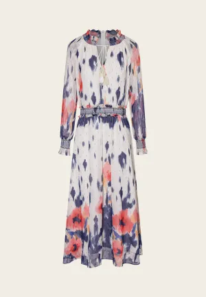 FlexibleCollarDesign Hotel Style Watercolor Floral Pattern Chiffon Midi Dress