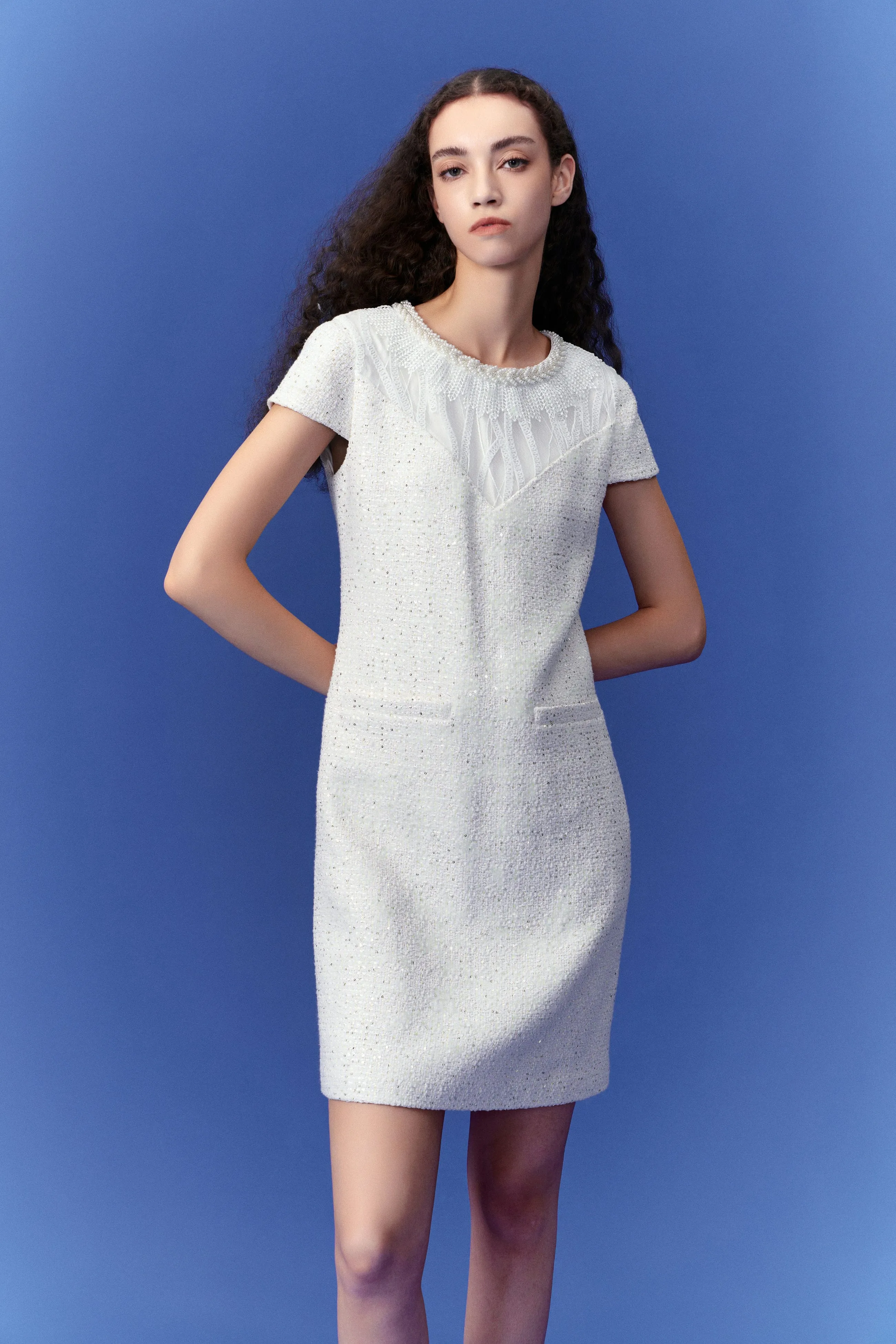 Dignified Cap-sleeve Patchwork-detail Dress TensionAdjustedWaistband MoistureManagement Technology