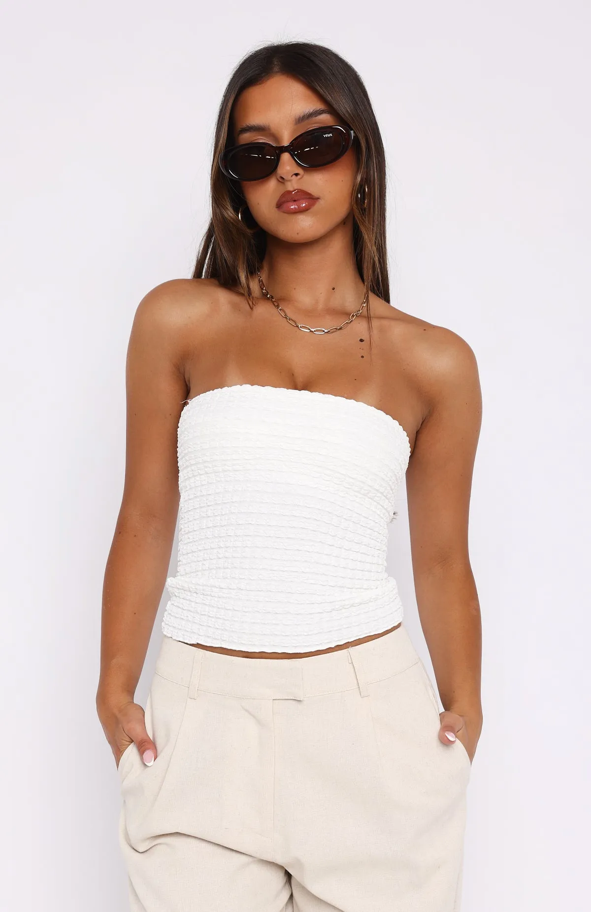 FlexibleCuffs Biodegradable Fiber Stroke Of Luck Strapless Top White